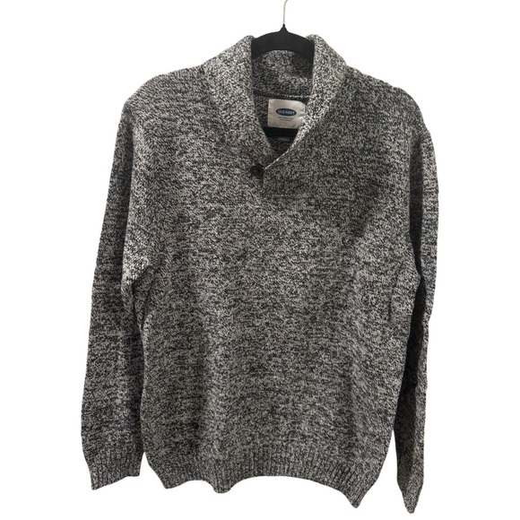 Old Navy Men's Large Gray Marled Shawl Collar Sweater Long Sleeve Pullover - Picture 1 of 5